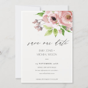 ZACHTE BLUSH PINK WATERVERF FLORAL BEWAREN DE DATU SAVE THE DATE