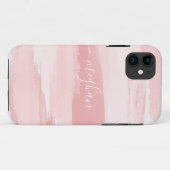 Zachte Blush Pink Waterverf Monogram Script-laptop Case-Mate iPhone Case (Achterkant (horizontaal))