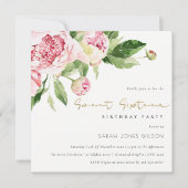 Zachte Blush Pioen Bloemen Zoete Zestien Verjaarda Kaart (Voorkant)