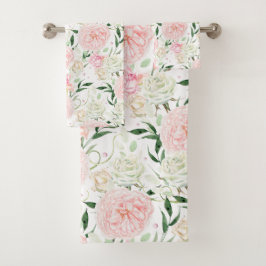 Zachte Blush Pioen & Roos Waterverf Bloemmotief Bad Handdoek