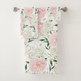 Zachte Blush Pioen & Roos Waterverf Bloemmotief Bad Handdoek