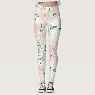 Zachte Blush Pioen & Roos Waterverf Bloemmotief Leggings