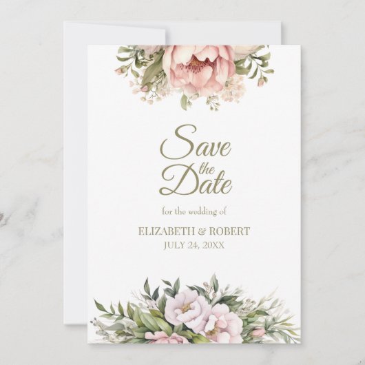 Zachte Blush Pioen Save The Date Kaart (Voorkant)