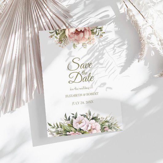 Zachte Blush Pioen Save The Date Kaart