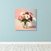 Zachte Blush Pioenrozen Vaas Canvas Print (Insitu (Houten vloer))