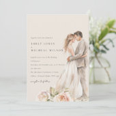 Zachte Blush Roos Bloemen Paar Botanische Bruiloft Kaart (Staand voorkant)