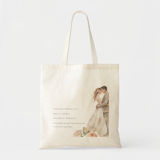 Zachte Blush Roos Bloemen Paar Botanische Bruiloft Tote Bag (Voorkant)