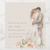 Zachte Blush Roos Bloemen Paar Botanische Bruiloft Wijn Etiket (Enkel label)