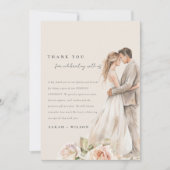 Zachte Blush Roos Bloemen Paar Foto Bruiloft Bedankkaart (Voorkant)