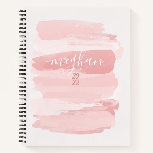 Zachte Blush Roze Aquarel Monogram Schrift Notitieboek (Voorkant)