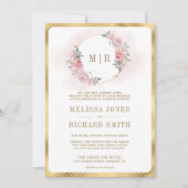 Zachte Blush Roze Bloemen Goud Alles In Een Huweli Kaart (Voorkant)
