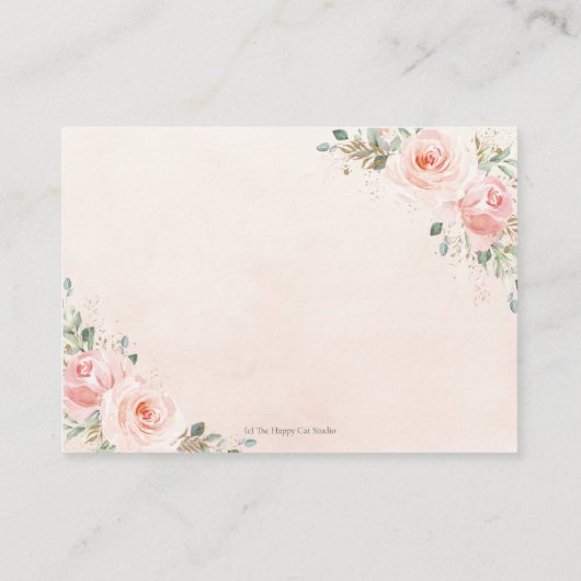 Zachte Blush Roze Bloemen Goud Bruiloft Details Informatiekaartje (Achterkant)