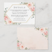 Zachte Blush Roze Bloemen Goud Bruiloft Details Informatiekaartje (Voorkant / Achterkant)
