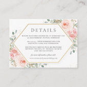 Zachte Blush Roze Bloemen Goud Bruiloft Details Informatiekaartje (Voorkant)