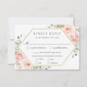 Zachte Blush Roze Bloemen Goud Groen Bruiloft Maal RSVP Kaartje (Voorkant)