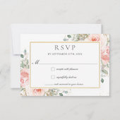 Zachte Blush Roze Bloemen Goud Groen Bruiloft RSV RSVP Kaartje (Voorkant)