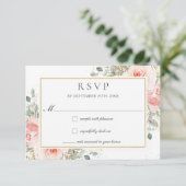 Zachte Blush Roze Bloemen Goud Groen Bruiloft RSV RSVP Kaartje (Staand voorkant)