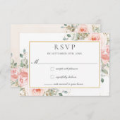 Zachte Blush Roze Bloemen Goud Groen Bruiloft RSV RSVP Kaartje (Voorkant / Achterkant)