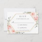 Zachte Blush Roze Bloemen Goud Groen Bruiloft RSVP Kaartje (Voorkant)