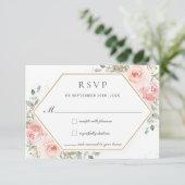 Zachte Blush Roze Bloemen Goud Groen Bruiloft RSVP Kaartje (Staand voorkant)