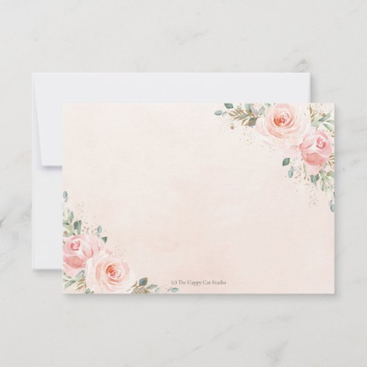 Zachte Blush Roze Bloemen Goud Groen Bruiloft RSVP Kaartje (Achterkant)