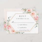 Zachte Blush Roze Bloemen Goud Groen Bruiloft RSVP Kaartje (Voorkant / Achterkant)