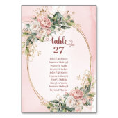 Zachte Blush Roze Bloemen Gouden Glitter Tafelnumm Kaart (Achterkant)