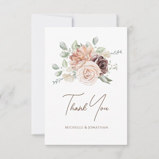 Zachte Blush Roze Bloemen Groen Bloemen Bloemen Br Bedankkaart (Voorkant)
