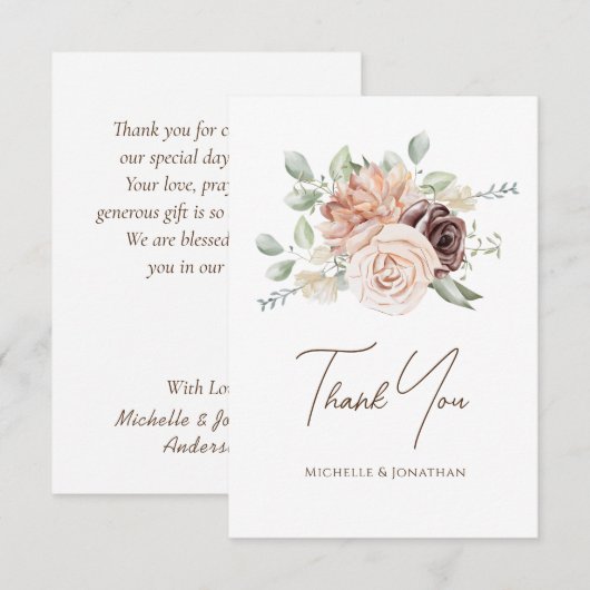 Zachte Blush Roze Bloemen Groen Bloemen Bloemen Br Bedankkaart (Voorkant / Achterkant)