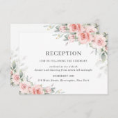 Zachte Blush Roze Bloemen Groen Bruiloft Receptie Informatiekaartje (Voorkant / Achterkant)