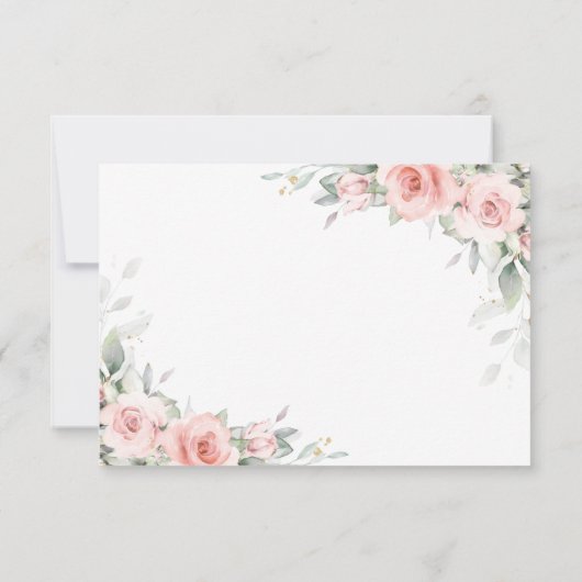 Zachte Blush Roze Bloemen Groen Bruiloft RSVP Kaar (Achterkant)