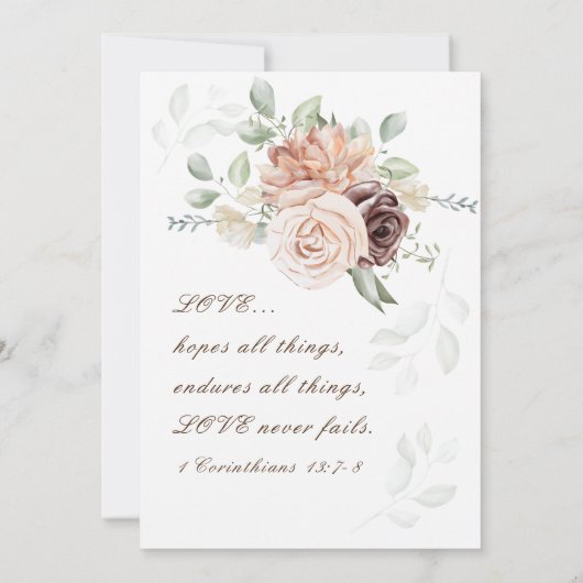 Zachte Blush Roze Bloemen Groen Christelijke Bruil Kaart (Achterkant)