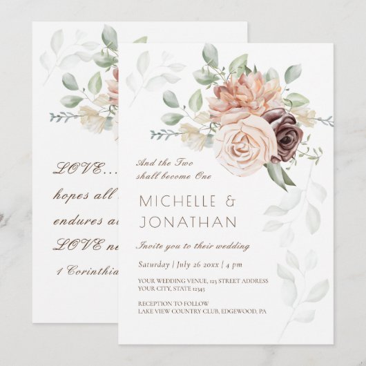 Zachte Blush Roze Bloemen Groen Christelijke Bruil Kaart (Voorkant / Achterkant)