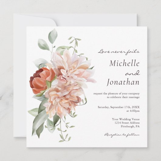 Zachte Blush Roze Bloemen Groen Christelijke Bruil Kaart (Voorkant)