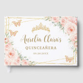 Zachte Blush Roze Bloemen Vlinders Quinceanera Gastenboek (Voorkant)