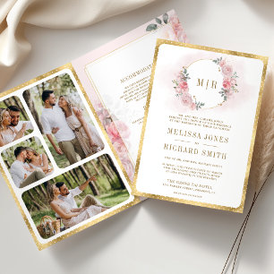 Zachte Blush Roze Bloemig Goud All-in-One Trouwfee