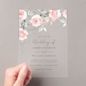 Zachte Blush Roze Bloemige Bruiloft Acryl Uitnodigingen (Insitu (Draagbaar))