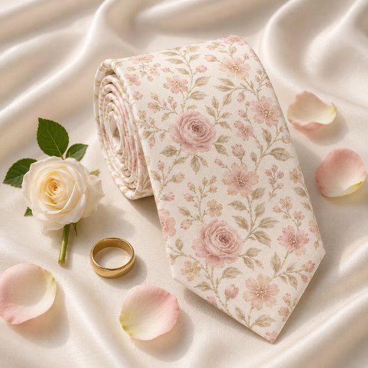 Zachte Blush Roze Bloemige Bruiloft Stropdas