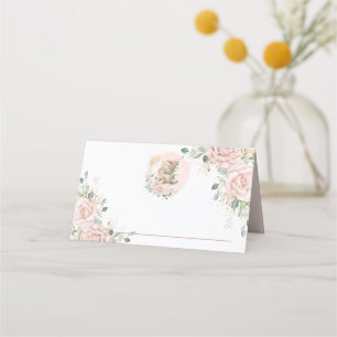 Zachte Blush Roze Bloemrozen Hoge Theepartij Plaatskaartje