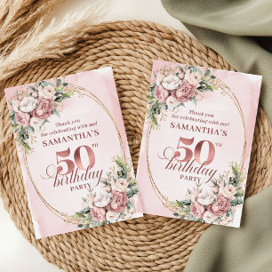 Zachte Blush Roze Goud Botanische 50e Verjaardag D Bedankkaart