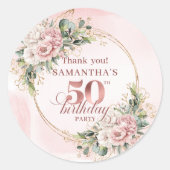 Zachte Blush Roze Goud Botanische 50e Verjaardag L Ronde Sticker (Voorkant)