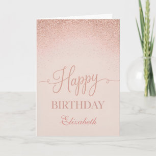 Zachte Blush Roze Gouden Elegante Verjaardag Kaart