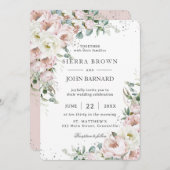 Zachte Blush Roze Ivoor Pioenen Bloemen Bruiloft Kaart (Voorkant / Achterkant)