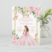 Zachte Blush Roze Kroon Prinses Meisje Quinceañera Kaart (Staand voorkant)