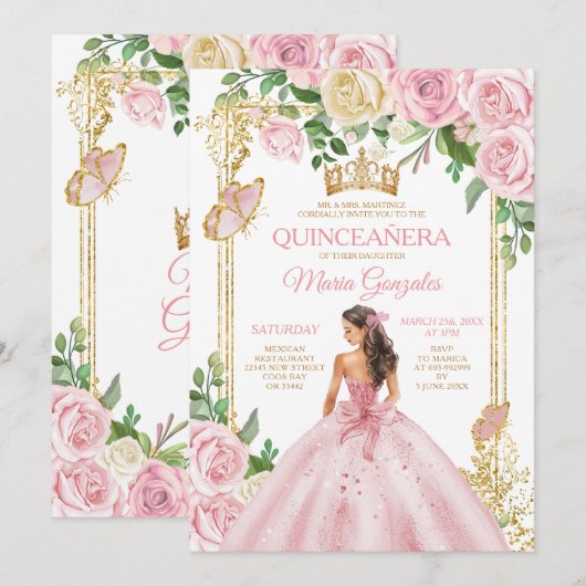 Zachte Blush Roze Kroon Prinses Meisje Quinceañera Kaart (Voorkant / Achterkant)