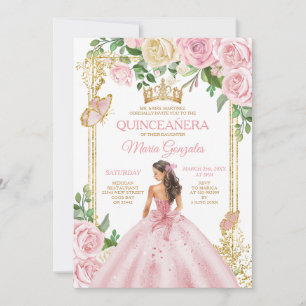 Zachte Blush Roze Kroon Prinses Meisje Quinceañera Kaart