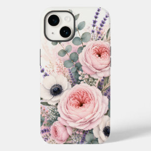 Zachte Blush Roze Pioen & Witte Anemoon Waterverf Case-Mate iPhone 14 Hoesje