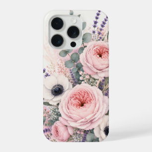 Zachte Blush Roze Pioen & Witte Anemoon Waterverf iPhone 15 Pro Case