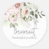 Zachte Blush Roze Pioenbladige Botanische Bloem Ronde Sticker (Voorkant)