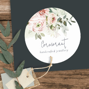 Zachte Blush Roze Pioenbladige Botanische Bloem Ronde Sticker